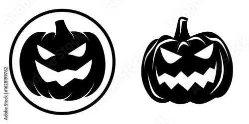 A modern illustration of a halloween pumpkin silhouette serves as a logo, isolated on a white background file