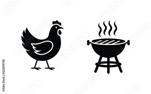 Vector art of chicken and barbecue icon isolated on white background for your design and creative projects