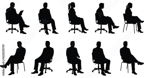 Silhouette of Business People Sitting in Various Positions.  vector , silhouette design