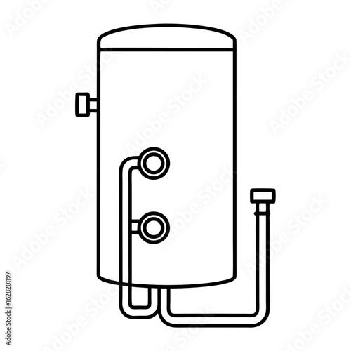 Vertical Cylinder Water Heater with Pipe Connection Detailed Vector Illustration