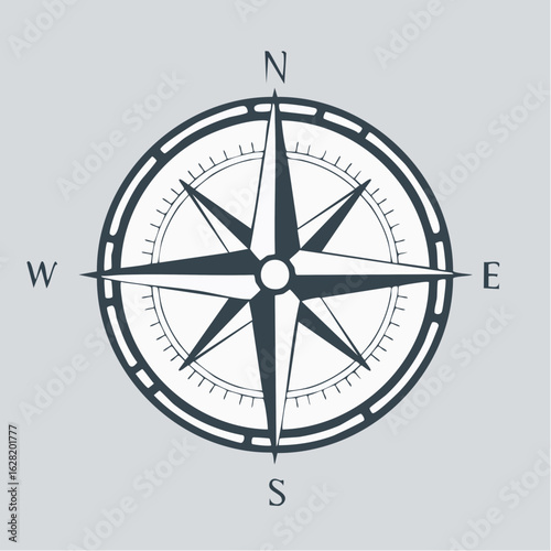 Minimalist silhouette compass sketch illustration.