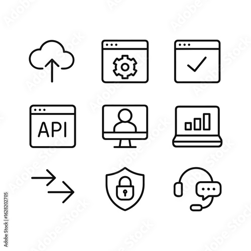 Business software platform vector icons. Outline symbols. Line design