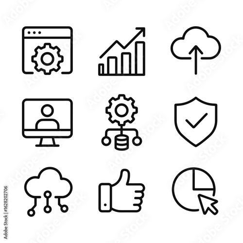 Digital software platform vector icon symbols. Outline symbols. Line design