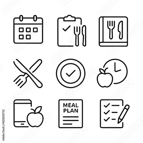 Healthy cooking meal prep vector icons. Outline symbols. Line design
