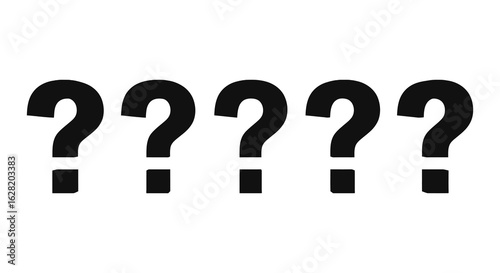 Five Black Question Marks flat vector , silhouette design