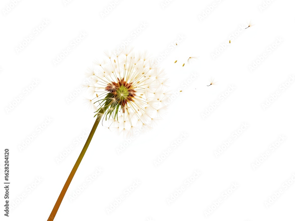 Fototapeta premium Floating Dandelion Seeds, Flat Style Illustration