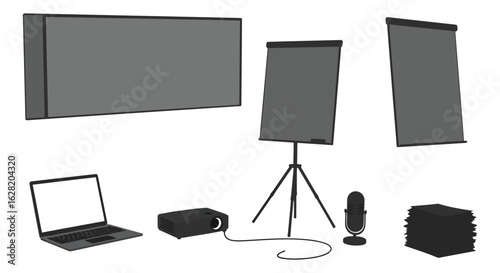 Presentation Equipment Setup Illustration.  vector , silhouette design