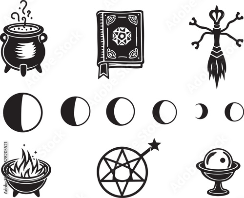 Mystical witchy elements, perfect for designs related to magic and the occult