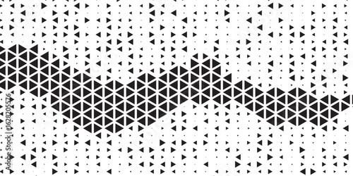 Triangular Halftone Texture Retro wave Vector Geometric Technology Abstract Background. Half Tone Triangles Retro Colored Pattern. Minimal 80s Style Dynamic Tech Structure Wallpaper