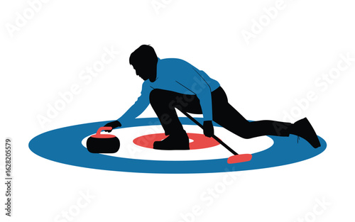 Vector art of curler throwing a stone on the ice, a winter sport with precision isolated on white background