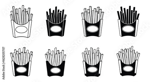 French Fries in Paper Bags Vector Illustration Set.  vector , silhouette design
