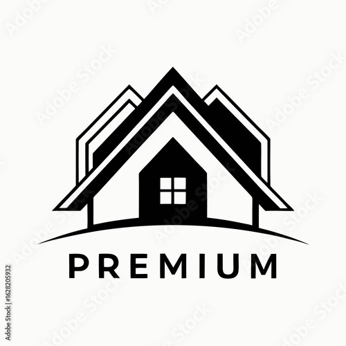Modern House Logo Design on Black Background. A clean minimalist logo featuring a stylized house graphic
