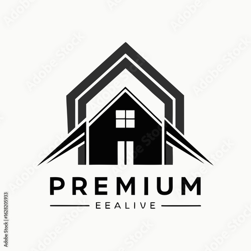 Modern House Logo Design on Black Background. A clean minimalist logo featuring a stylized house graphic