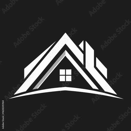 Modern House Logo Design on Black Background. A clean minimalist logo featuring a stylized house graphic
