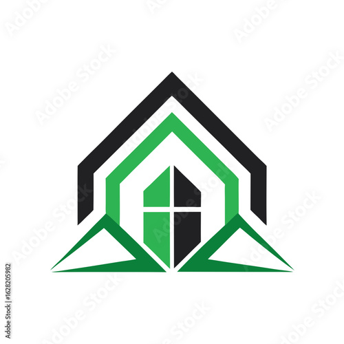 Modern House Logo Design on Black Background. A clean minimalist logo featuring a stylized house graphic