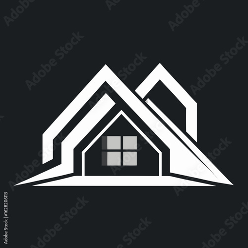 Modern House Logo Design on Black Background. A clean minimalist logo featuring a stylized house graphic