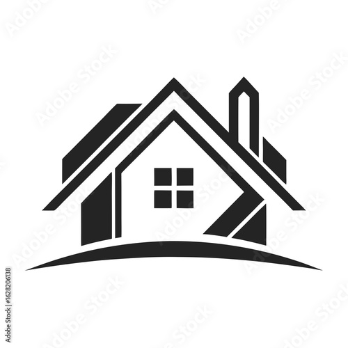 Modern House Logo Design on Black Background. A clean minimalist logo featuring a stylized house graphic