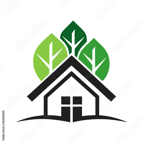 Modern House Logo Design on Black Background. A clean minimalist logo featuring a stylized house graphic