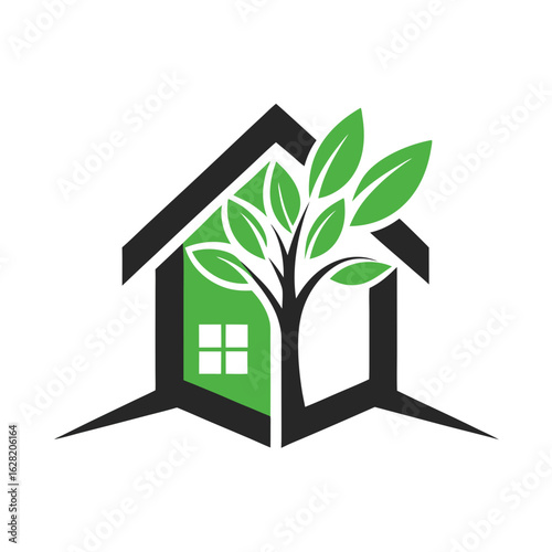 Modern House Logo Design on Black Background. A clean minimalist logo featuring a stylized house graphic