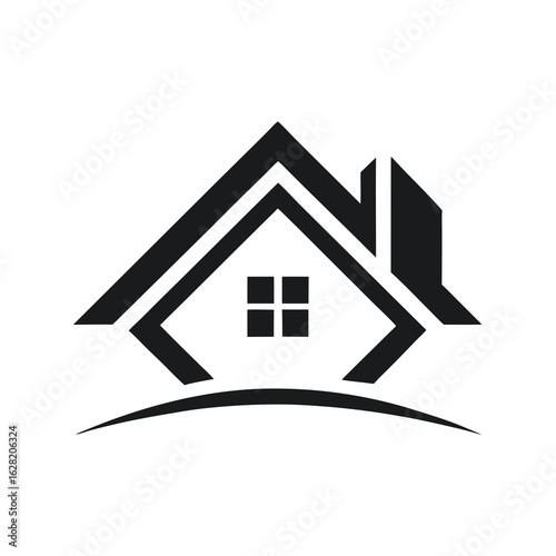Modern House Logo Design on Black Background. A clean minimalist logo featuring a stylized house graphic