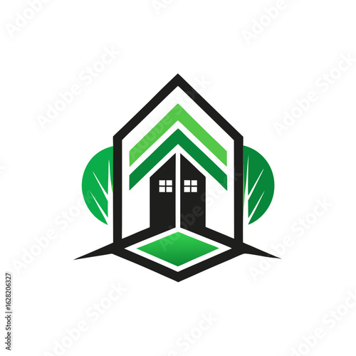 Modern House Logo Design on Black Background. A clean minimalist logo featuring a stylized house graphic