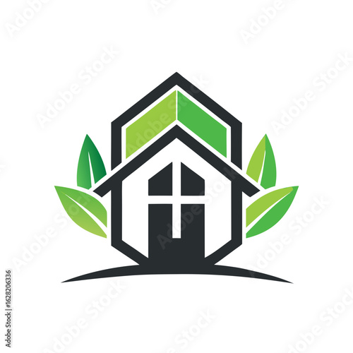 Modern House Logo Design on Black Background. A clean minimalist logo featuring a stylized house graphic