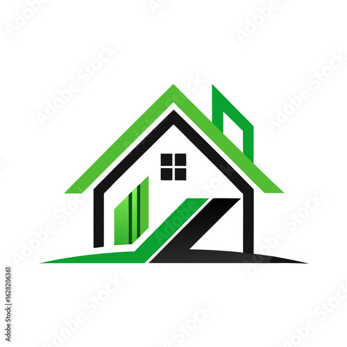 Modern House Logo Design on Black Background. A clean minimalist logo featuring a stylized house graphic
