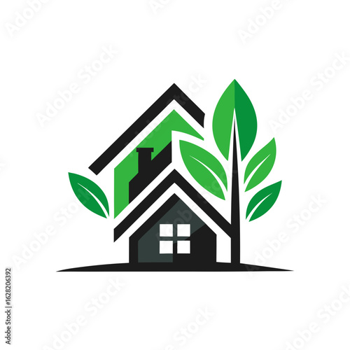 Modern House Logo Design on Black Background. A clean minimalist logo featuring a stylized house graphic