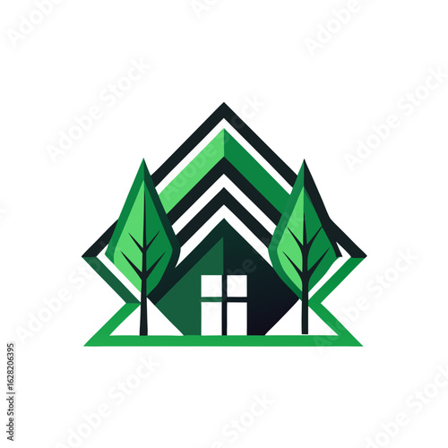 Modern House Logo Design on Black Background. A clean minimalist logo featuring a stylized house graphic