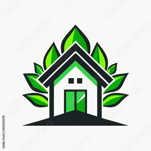 Modern House Logo Design on Black Background. A clean minimalist logo featuring a stylized house graphic