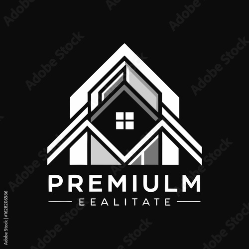 Modern House Logo Design on Black Background. A clean minimalist logo featuring a stylized house graphic