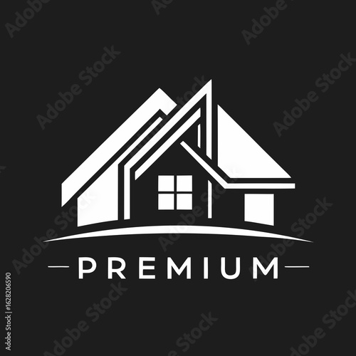 Modern House Logo Design on Black Background. A clean minimalist logo featuring a stylized house graphic