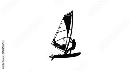 Windsurfer Silhouette on White Background Water Sport Activity and Recreation.  flat vector , silhouette design
