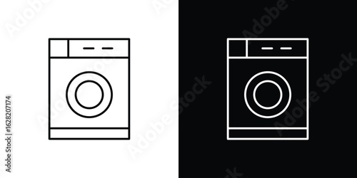 Washing machine icon or logo, simple minimal style. outline doodle icon.