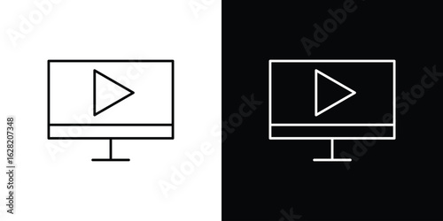 Video tutorial icon or logo, simple minimal style. outline doodle icon.