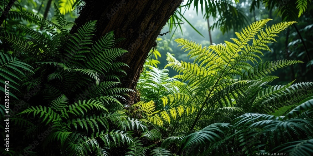 Fototapeta premium Tropical Tree Fern Forest with Lush Ferns