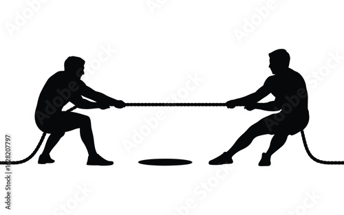 Vector art of silhouette of people playing tug of war isolated on white background