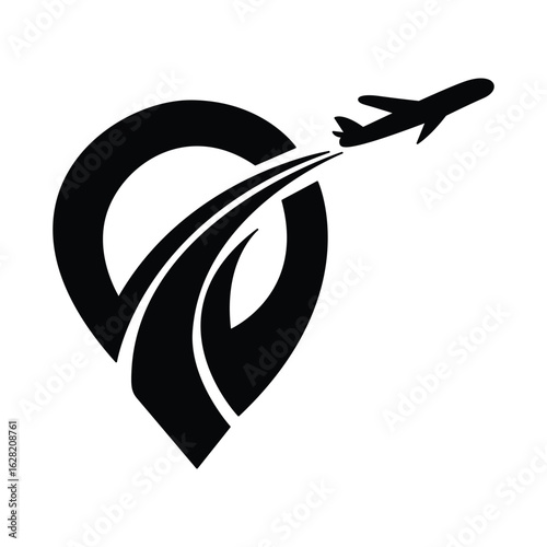 Location Travel Logo. Location and Airplane Icon for Sustainable Tourism Branding