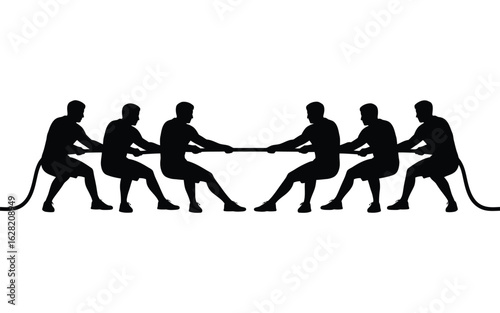 Vector art of silhouette of two teams playing tug of war isolated on white background