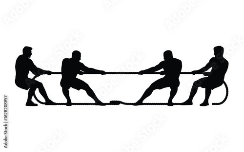 Vector art of silhouette of people playing tug of war isolated on white background