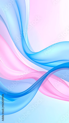 A high-quality, computer-generated abstract background with a soft gradient mesh texture. The design features seamless, overlapping waves in gentle tones of light blue and pale pink. The smooth.