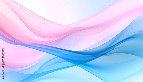 A high-quality, computer-generated abstract background with a soft gradient mesh texture. The design features seamless, overlapping waves in gentle tones of light blue and pale pink. The smooth.