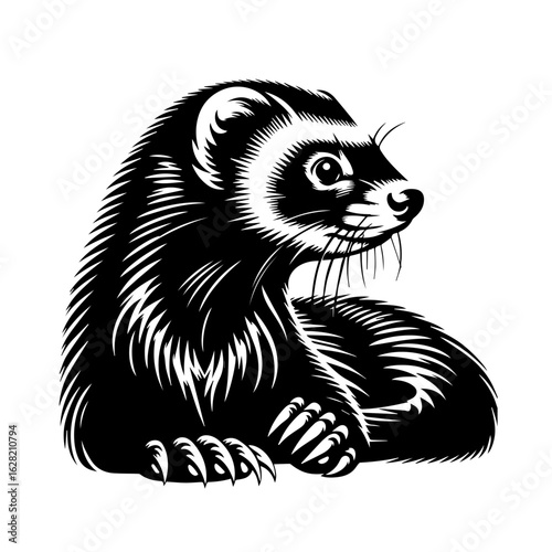 Illustration of a cute ferret isolated on white background, a domestic animal