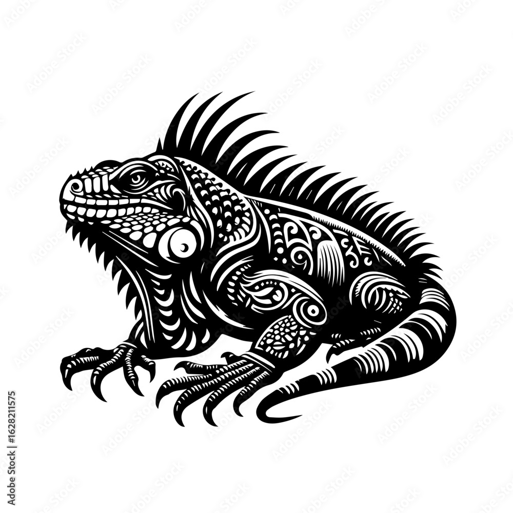 Obraz premium Detailed black and white drawing of an iguana isolated on white background