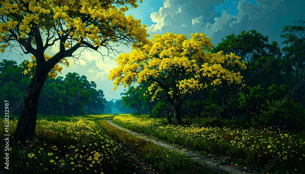 Naklejka premium sunset in the forest