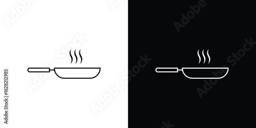 Frying pan icon or logo, simple minimal style. outline doodle icon.