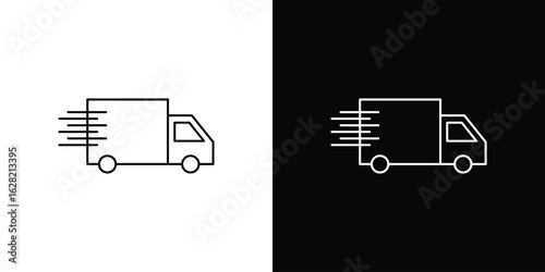 Fast shipping delivery truck icon or logo, simple minimal style. outline doodle icon.