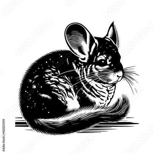 Adorable chinchilla with fluffy fur isolated on white background