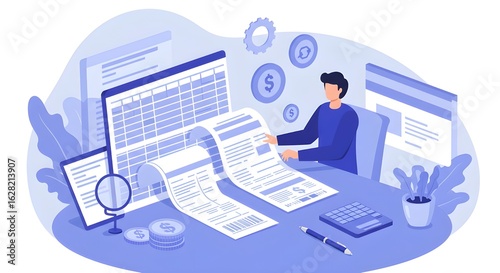 Experienced Accountant Preparing Payroll With Spreadsheets And Pay Stubs In Modern Office, Managing Employee Salaries, Ensuring Accurate Payments, And Streamlining Payroll Processing For Business Succ
