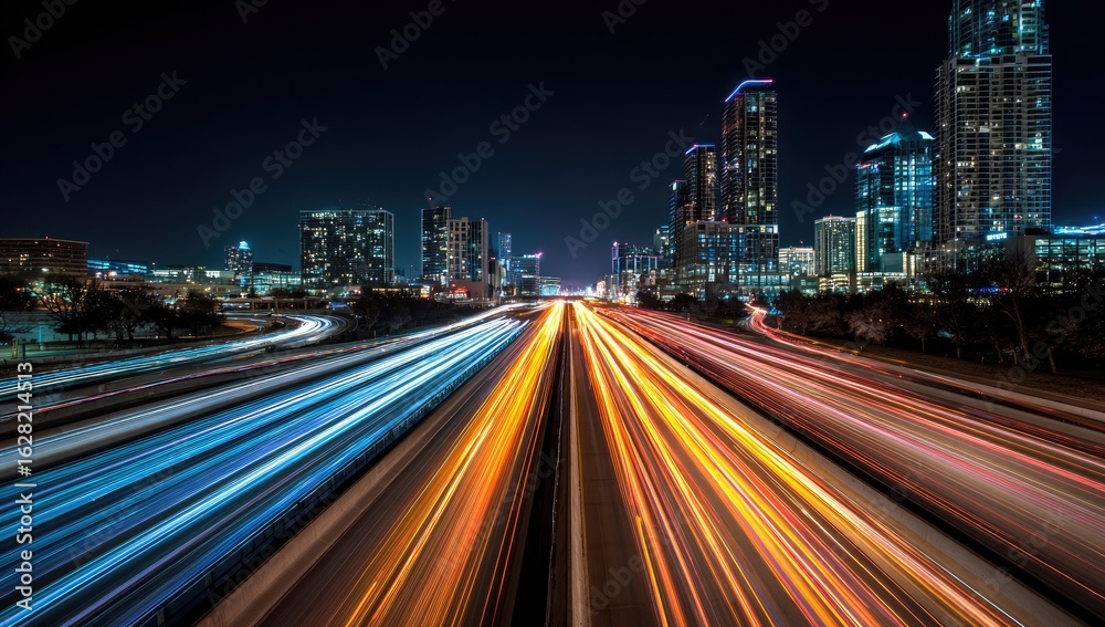 Fototapeta premium City highway at night, light trails